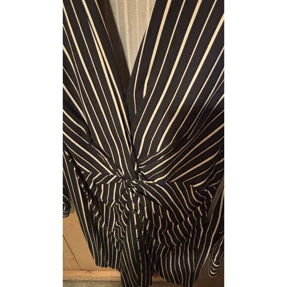 Worth New York V-Neck Striped Twist Front Sheath Dress - Black & Tan - Size 4 - Picture 2 of 6